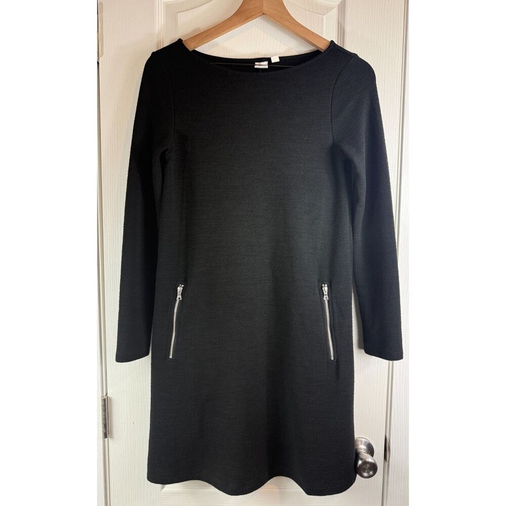 Gap Women's Black Long Sleeve Swing Dress Zip Pockets Rayon Polyester Size XS